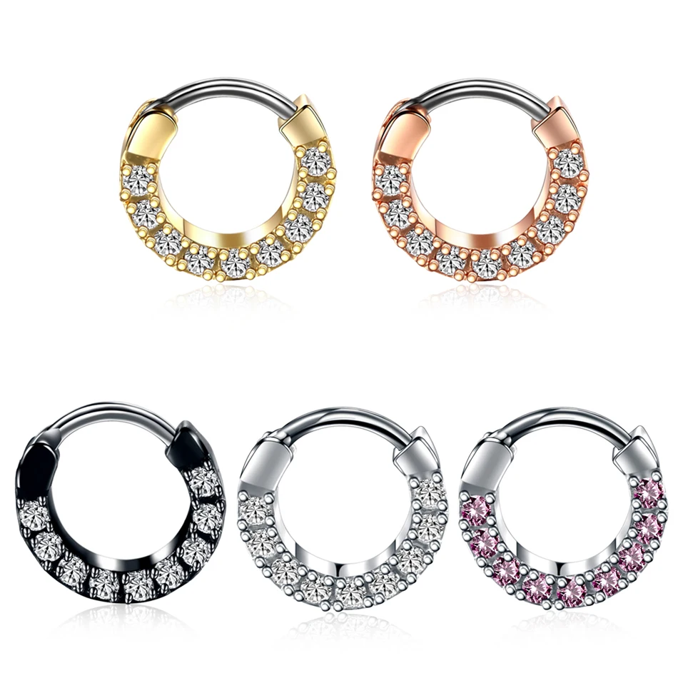 1PC Copper Nose Septum Clicker Ring Titanium Shaft Crystal Nariz Nose Piercing Indian Ear Helix Earring Septum Labret Piercing