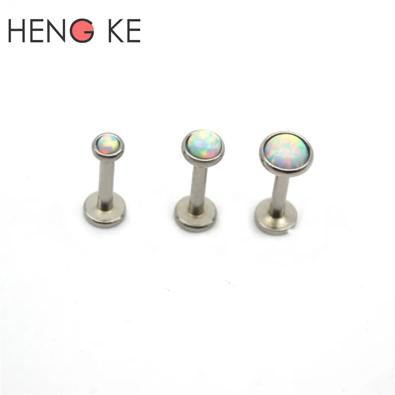 Opal Stone Lip Stud  Internal Thread Labre Tragus Bar Cartilage Ring Ear Stud Earring Body Piercing Jewelry 3mm Surgical Steel