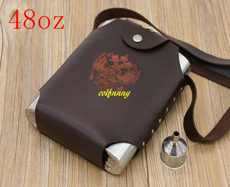 

50sets/lot Fast shipping 48 oz Stainless Steel Hip Flask Portable Pocket Liquor bottle with funnels & Leather case