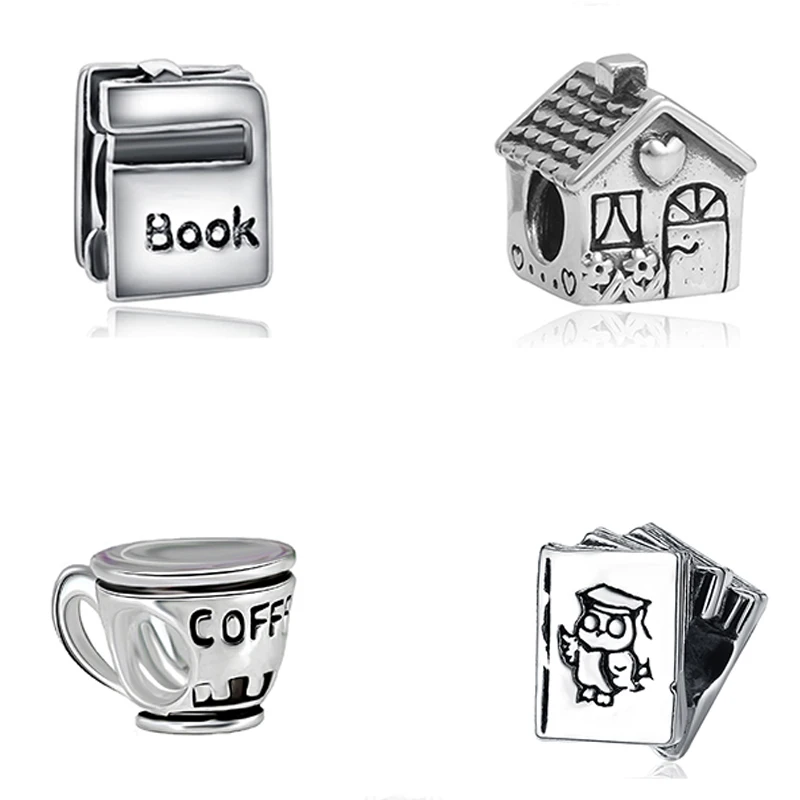 Miçanga banhada a prata original, pingente de música para casa, café, família, pingente de charme, pulseiras fit, faça você mesmo, jóias femininas