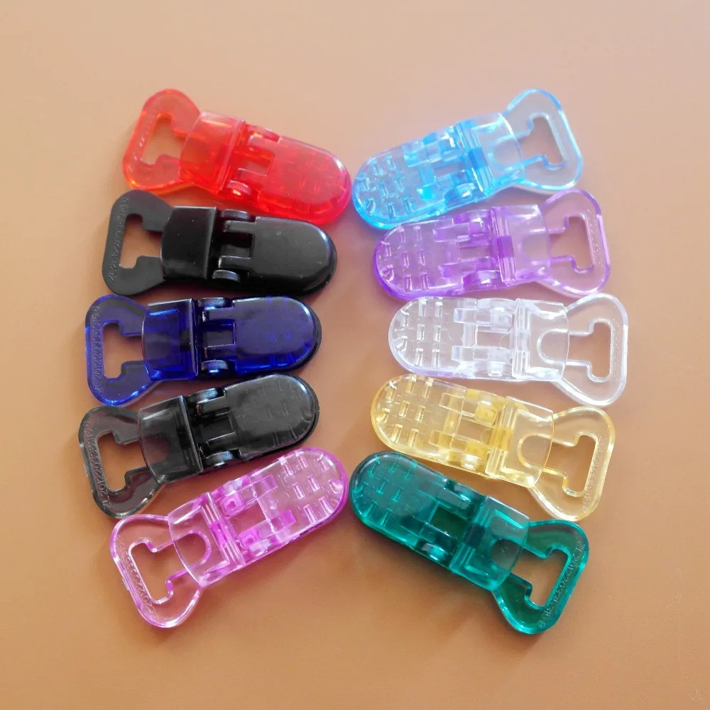 Sutoyuen 20 pcs 10mm Transparent Plastic Baby Pacifier Clips / Clear Mam Baby Dummy Clips Chain Keeper Holder 10 Colors