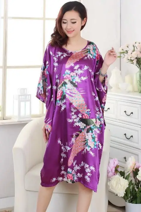 Hot Sale pink Ladies Robe Summer Chinese Women Rayon Sleepwear Kimono Bath Gown Nightgown One Size Mujer Pijama W4S0078