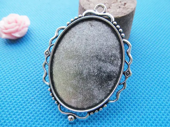 

50pcs Antique Silver tone/Antique Bronze Oval Hollow Base Setting Tray Bezel Pendant Charm/Finding,Fit 30mmx40mm Cabochon/Cameo