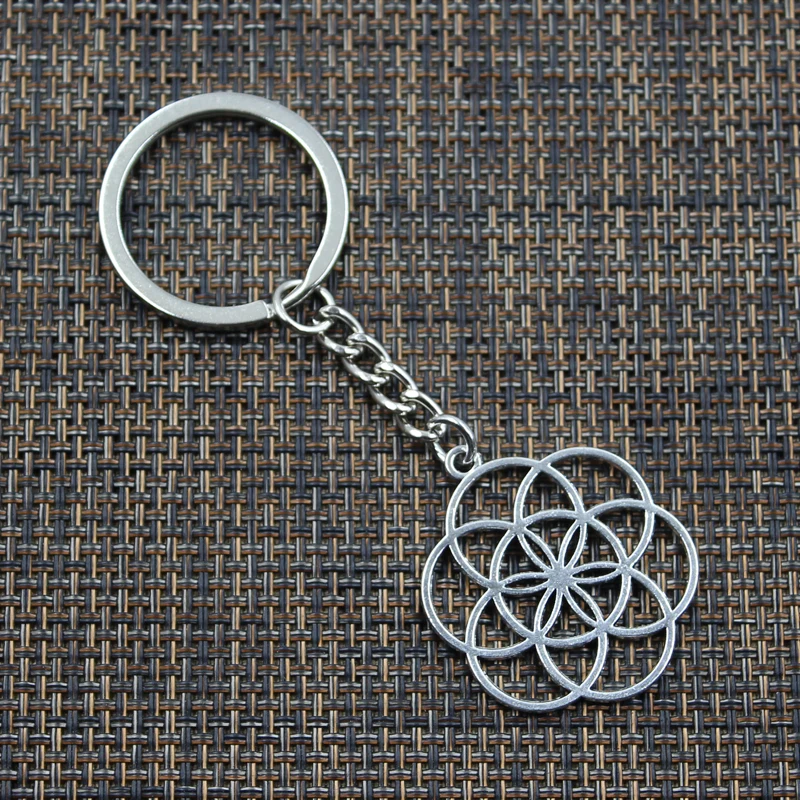 Hot Fashion Flower Of Life Yoga 37x32mm Pendant 30mm Key Ring Chain Silver Color Men Car Gift Souvenirs Keychain Dropshipping