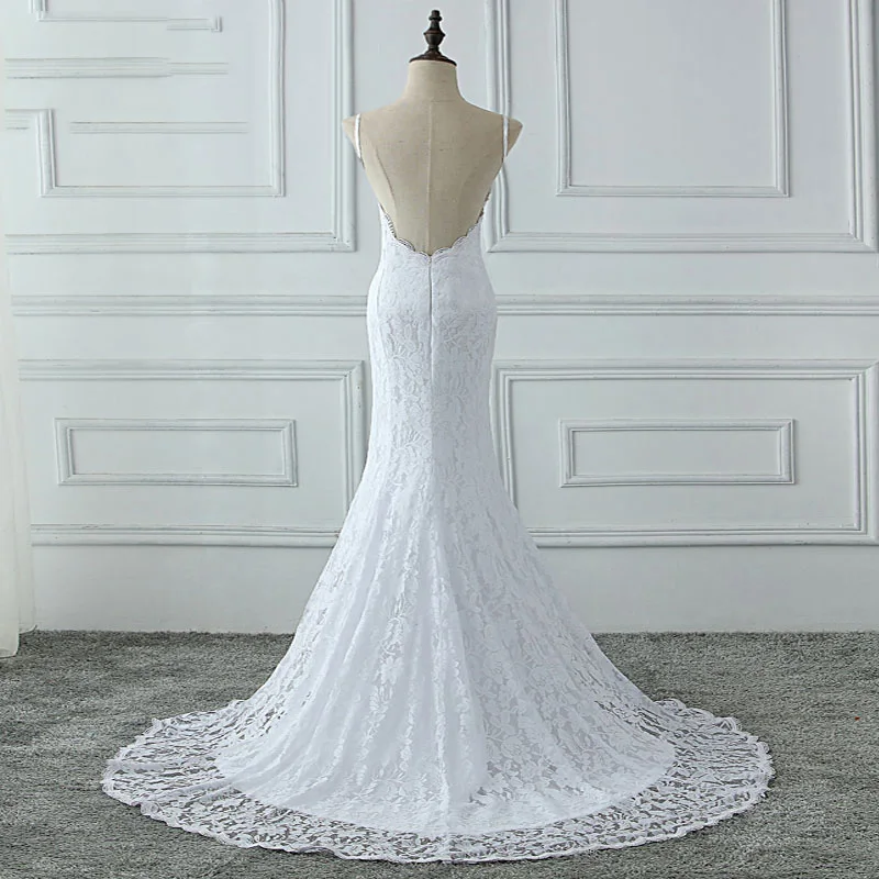 JIERUIZE White Lace Mermaid Boho Wedding Dresses 2018 Low Back Summer Bridal Dresses Backless Wedding Gowns robe de mariee