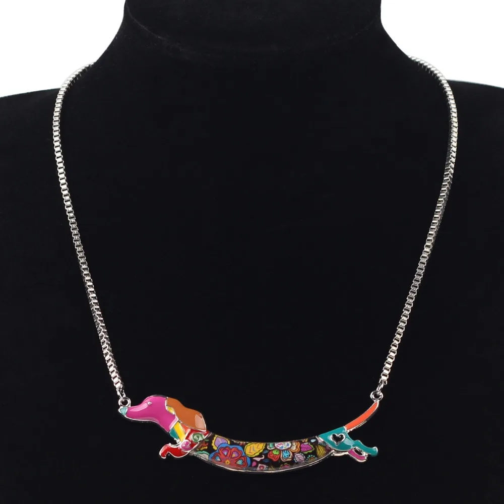 Bonsny Statement Metal Alloy Enamel Animal Pets Dachshund Dog Choker Necklace Chain Collar Pendant Fashion New Jewelry For Women