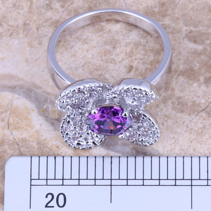 Superb Purple Cubic Zirconia White CZ Silver Plated Women's Ring Size 6 / 7 / 8 / 9 R1096