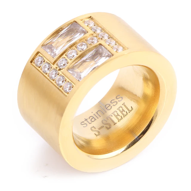 New Arrival złoty pierścionek Bijoux 14mm szerokość Big Pave ustawienie CZ Zicon pierścionek zaręczynowy dla kobiet biżuteria ślubna