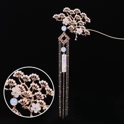 FORSEVEN Classical Flower Simulated Pearls Tassel Hair Clasp Decor Chinese Traditional Style Hair Stick Hair Pin Hanfu Headwear