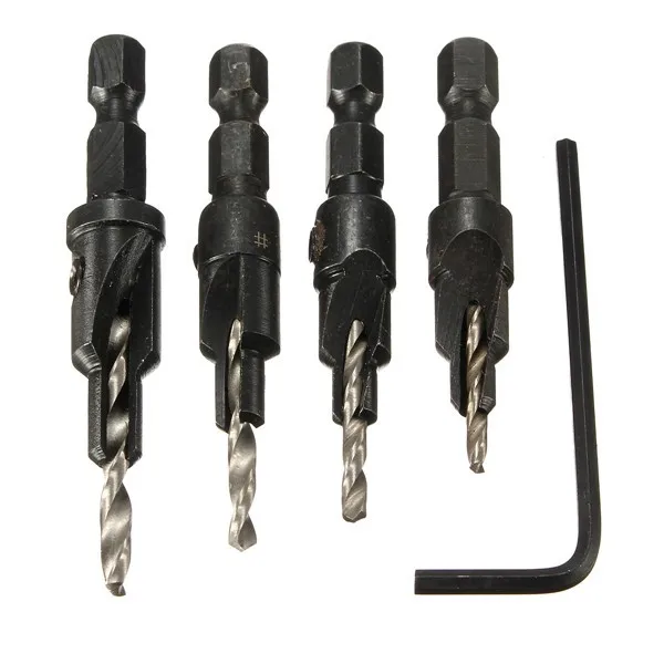 New 4pcs HSS Countersink Drill Bit Set 1/4