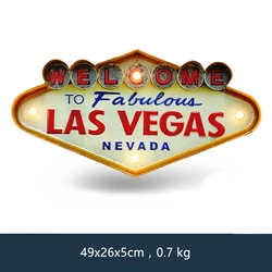 Las Vegas Welcome Neon Sign for Bar, Vintage Home Decor, Illuminated Hanging Metal Signs, Pub, Cafe Wall Decoration