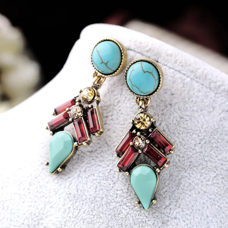 LUBOV Retro Natural Stone Mixed Joker Bohemia Drop Earrings For Women And Girls Trendy Rhinestone Accessories Jewelry Gift