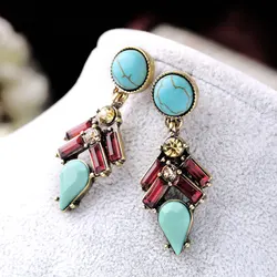 LUBOV Retro Natural Stone Mixed Joker Bohemia Drop Earrings For Women And Girls Trendy Rhinestone Accessories Jewelry Gift