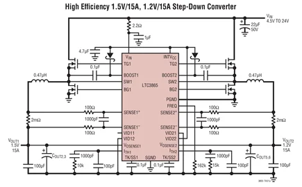 LTC3865 LTC3865EUH-1 LTC3865IUH-1-المزدوج ، 2 مراحل متزامن DC/DC تحكم مع دبوس اختيار المخرجات