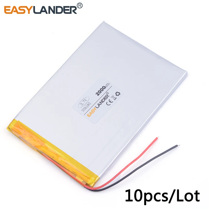 

10pcs /Lot 3.7v lithium Li ion polymer rechargeable battery 356185 2000mAh For Mp3 GPS PSP phone PAD MID DVD Power bank