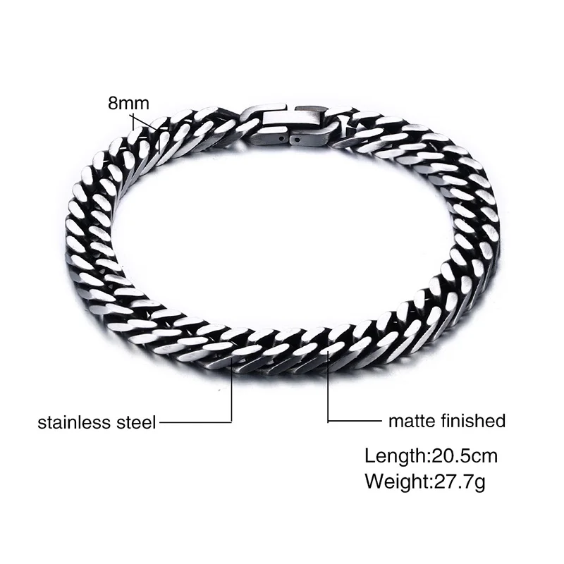 Vnox Stylish Men Bracelets with Retro Tone Stainless Steel Link Chain 8 Inch  Male Wrist Jewelry