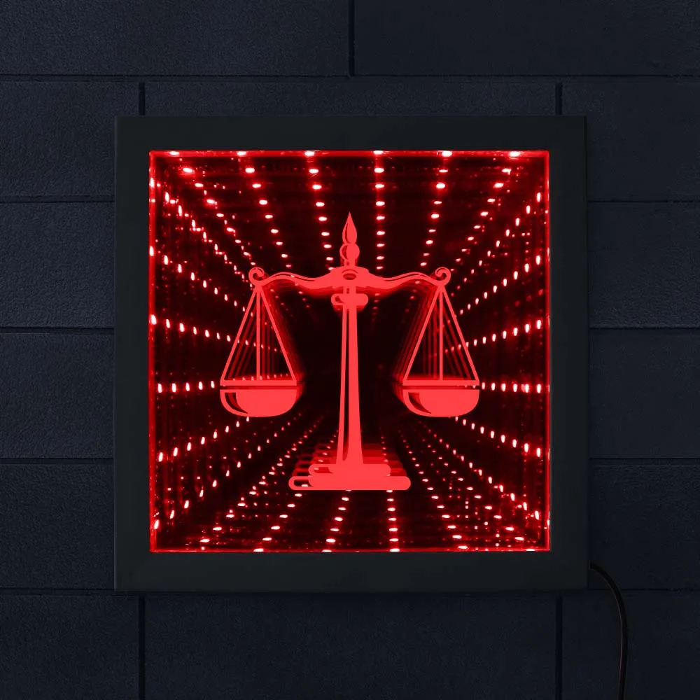 Scale of Justice Law Attorney Symbol LED Infinity Mirror Elegant Firm Attorney Office Courthouse Lighting Wall Decor LED Mirror