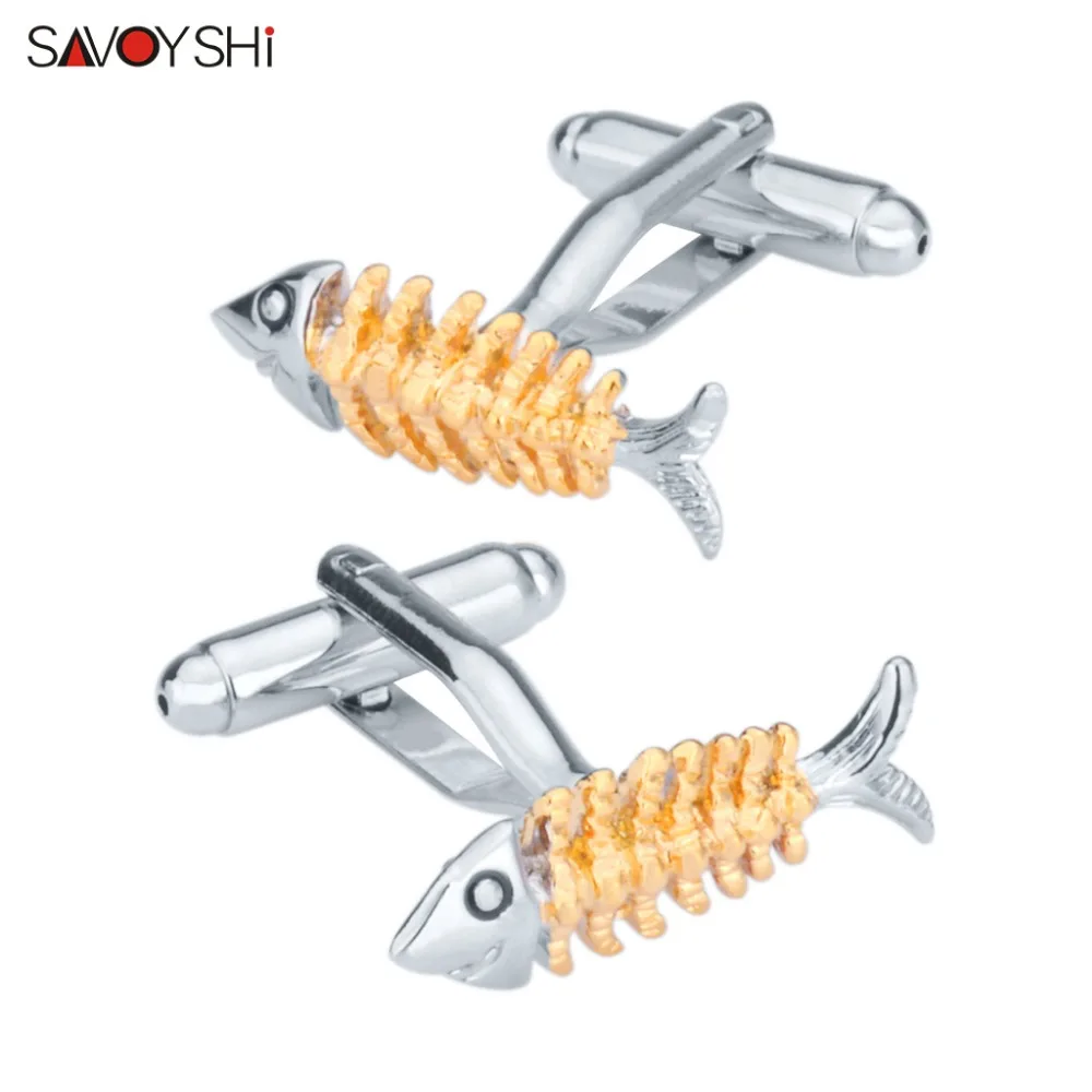 

SAVOYSHI Novelty Fish Skeleton Cufflinks For Mens French Shirt High Quality Copper Cuff links Halloween Gift Jewelry