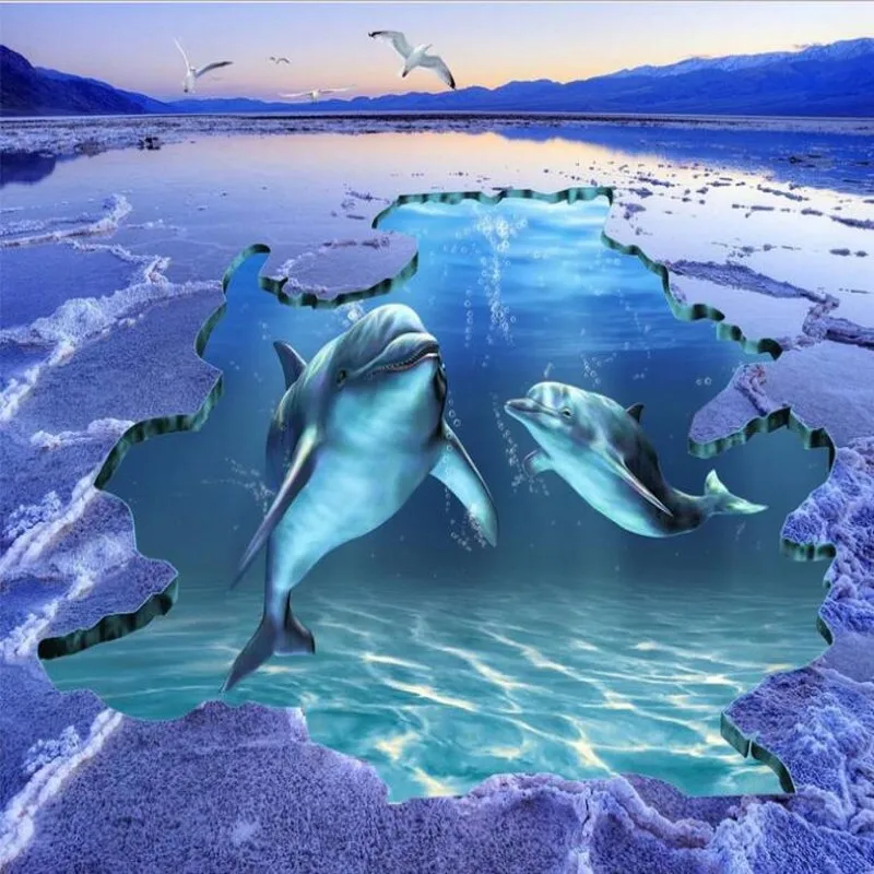 

beibehang Custom large fresco sea world dolphin 3D outdoor flooring to painted thick paste waterproof wear pvc floor paste