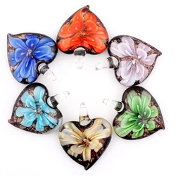 Q Fashion Wholesale 6pcs Handmade Murano Lampwork Glass Mix Color Flower Heart Pendants Fit Necklace