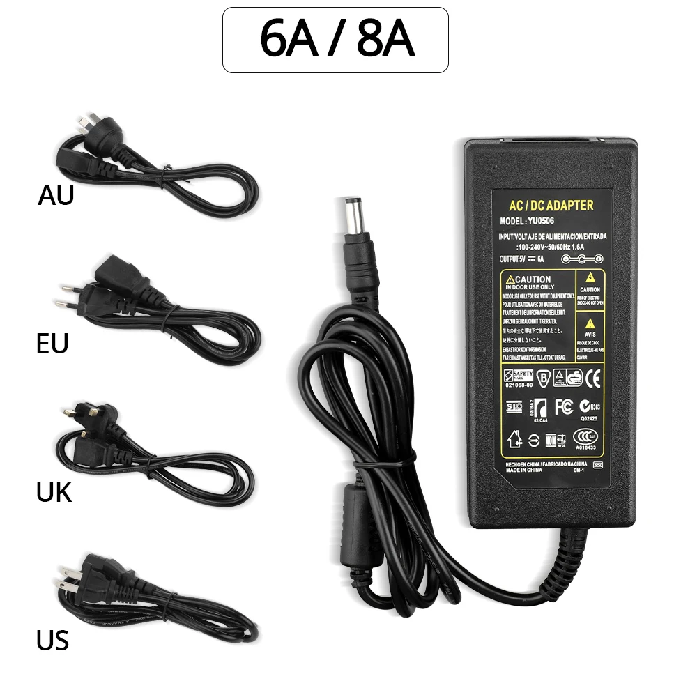 Imagem -04 - Adaptador de Fonte de Alimentação com Led 2a 3a 6a 8a 5v Faixa de Luz de Led de 5v Ws2812 Pixel Transformador Drive Tomada Eua ue