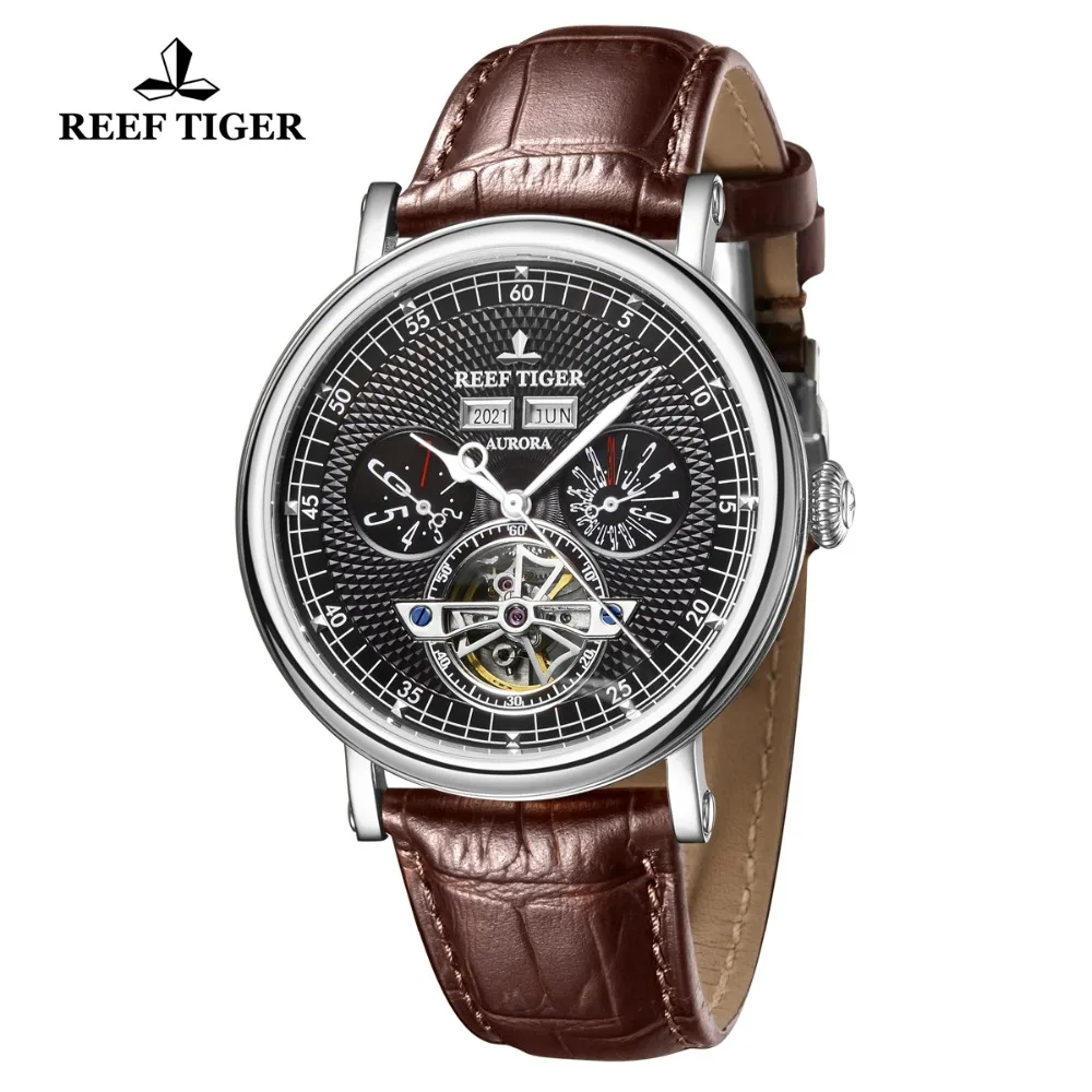 Reef Tiger/RT Luxury Mens Casual Watches Perpetual Calendar Watch Tourbillon Mechanical Watch Waterproof Heren Horloge RGA1903