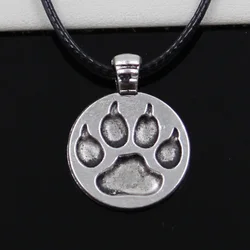 New Fashion Tibetan Silver Color Pendant Bear Paw Necklace Choker Black Leather Cord Factory Price Handmade Jewelry