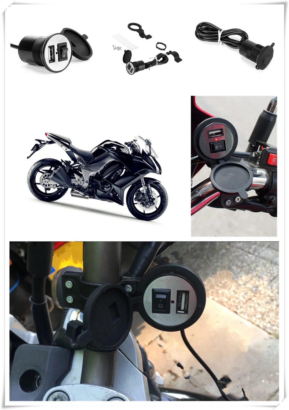 

12-24V motorcycle USB charger power adapter waterproof for Kawasaki ZR750 ZEPHYR ZX-6 ZX9R ZXR400 ZZR600 VERSYS 1000