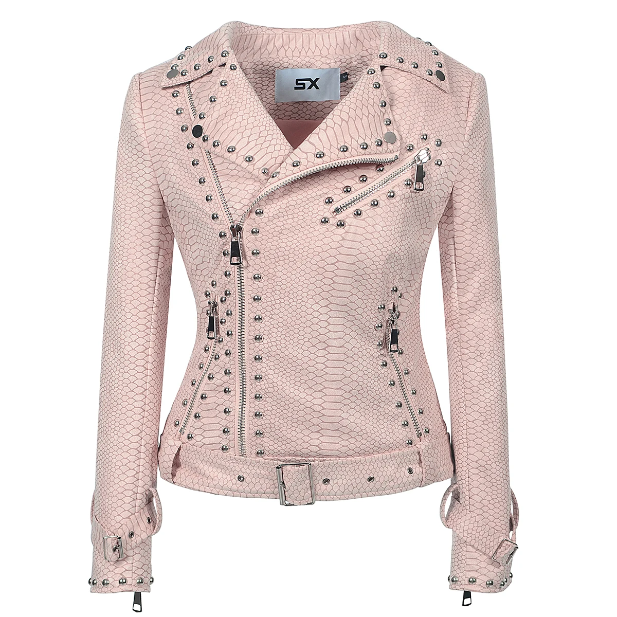 SX Fashion Autumn Winter Women PU Blazer Jacket Unique Snake Pattern Animal Ladies Faux Leather Slim Streeet Motocycle Coats