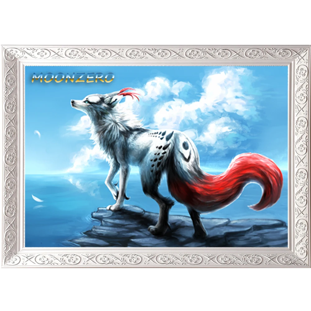 Beach Red Tailed Wolf Handicraft Hobby 3D Embroidery Painting Cross Stitch Full Cristal Mosaic kits Rhinestones Needlework Gift