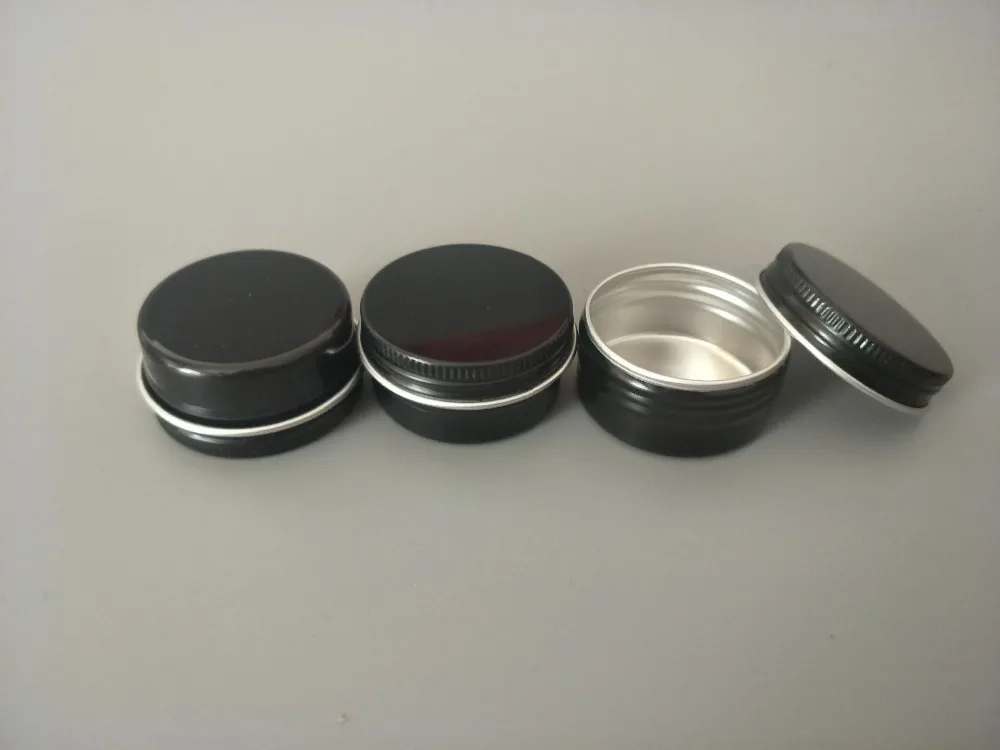 

Free ship 100pcs 15g black empty aluminium cream jars screw lid,cosmetic jar,15ml black aluminum tin aluminum lip balm container