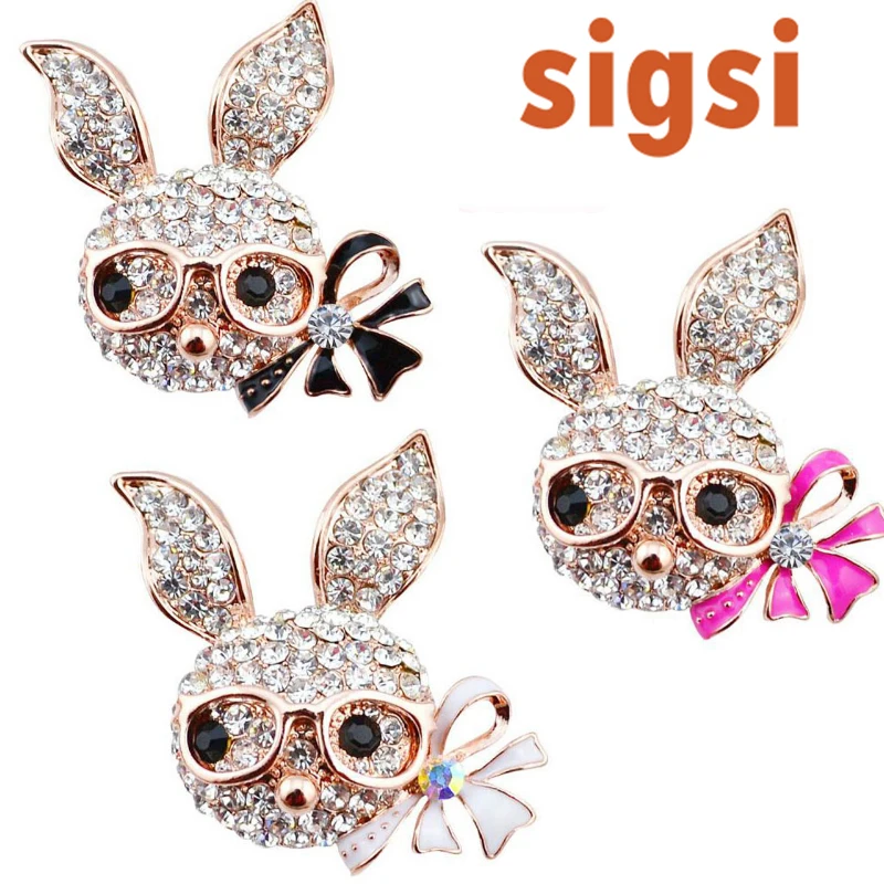 

wholesale 100pcs Fancy rhinestone cute glass rabbit buddy with bow/knot-bow animal brooches pin for Easter wedding/gift/party