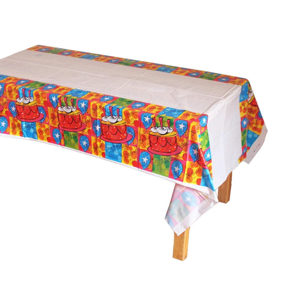 

Disposable Plastic Table Cloth Happy Birthday Cake TableCover Tablecloth Waterproof For Kids Birthday Party Decoration 180*108cm