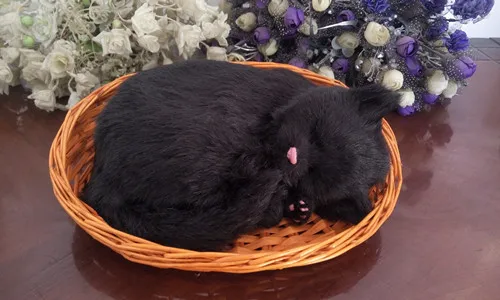 simulation breathing cat model large 26x17cm black sleeping cat with basket lifelike model decoration gift t428