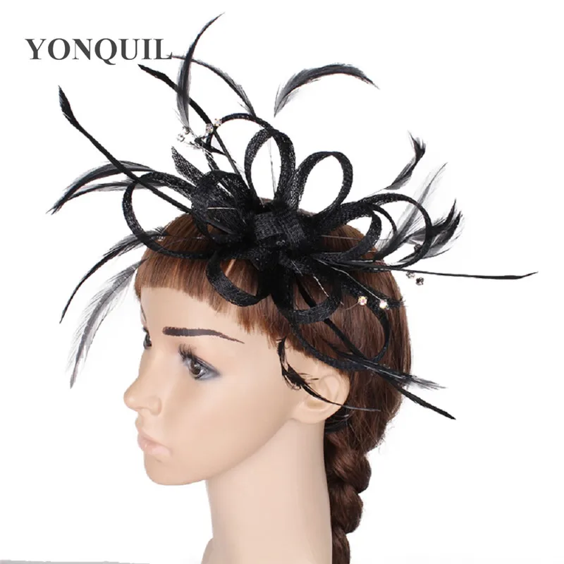 

NEW Sinamay Wedding Kentucky Fascinator Women Headband Hair Accessories For Ladies Cocktail Hat Black Derby Headwear Hairpins