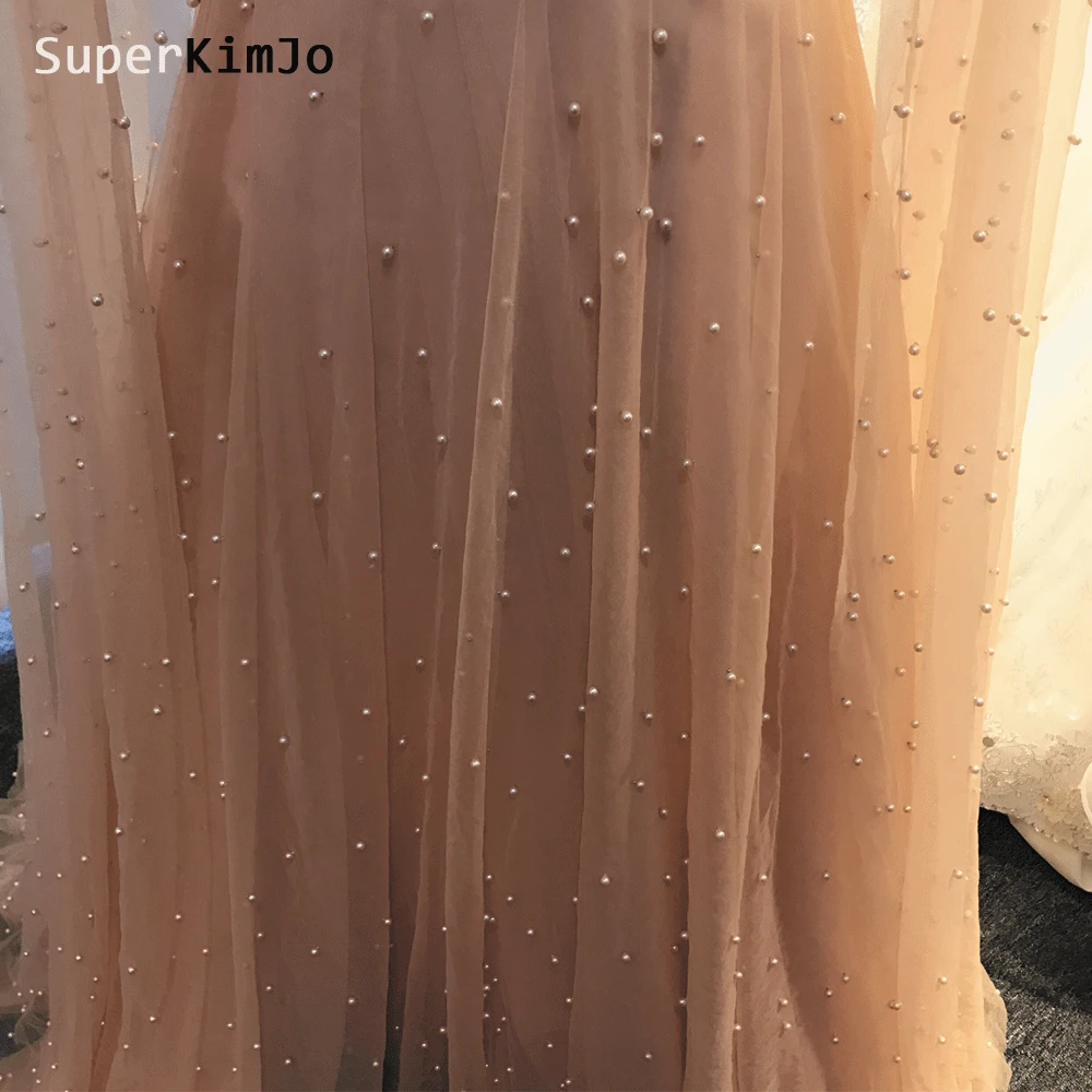 SuperKimJo Peals فساتين لحضور الحفلات الموسيقية 2020 وردي مغبر A خط أنيق بدون ظهر فستان حفلات طويل Vestido De Festa