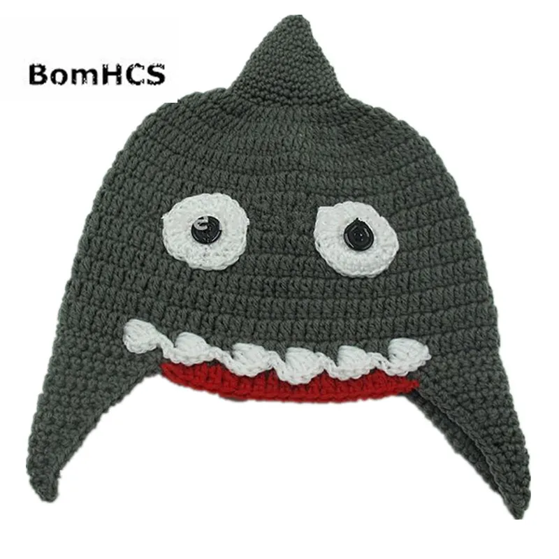 BomHCS Unisex Novelty Crochet Men\'s Shark Attack Hats Handmade Halloween Costume Gifts Party Funny Caps Beanies