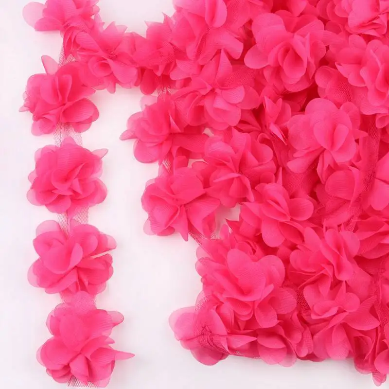 1 YD Multicolor Flowers 3D Petals Chiffon Leaves Trim Wedding Dress Bridal Lace Fabric Doll Children\'s Clothing Applique Sewing