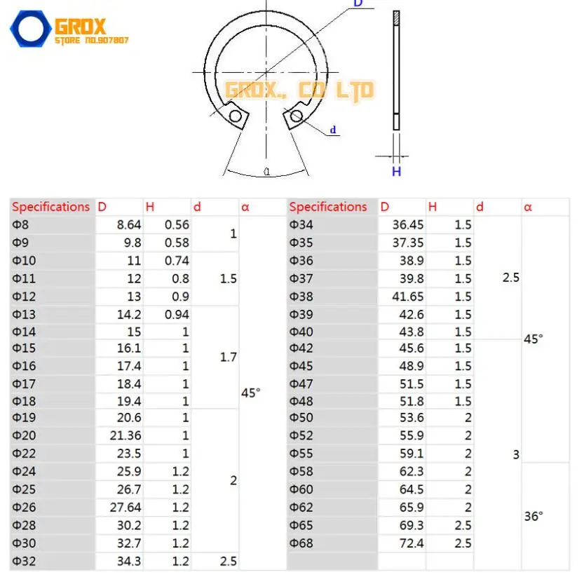 25 Pieces 35mm 304 Stainless Steel Internal Circlip Snap Retaining Ring