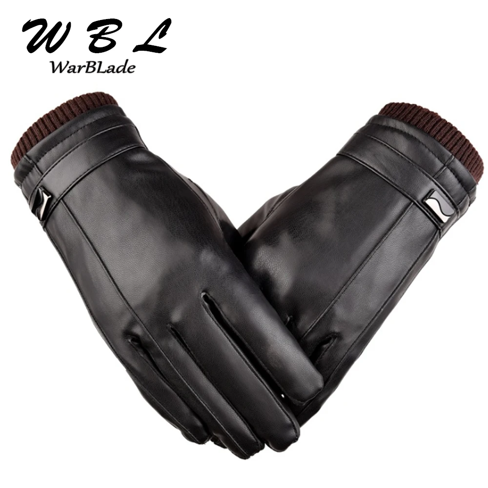 WarBLade  2022 High Quality Men\'s Luxurious PU Leather Winter Driving Warm Gloves Cashmere Tactical Gloves Black Drop Shipping