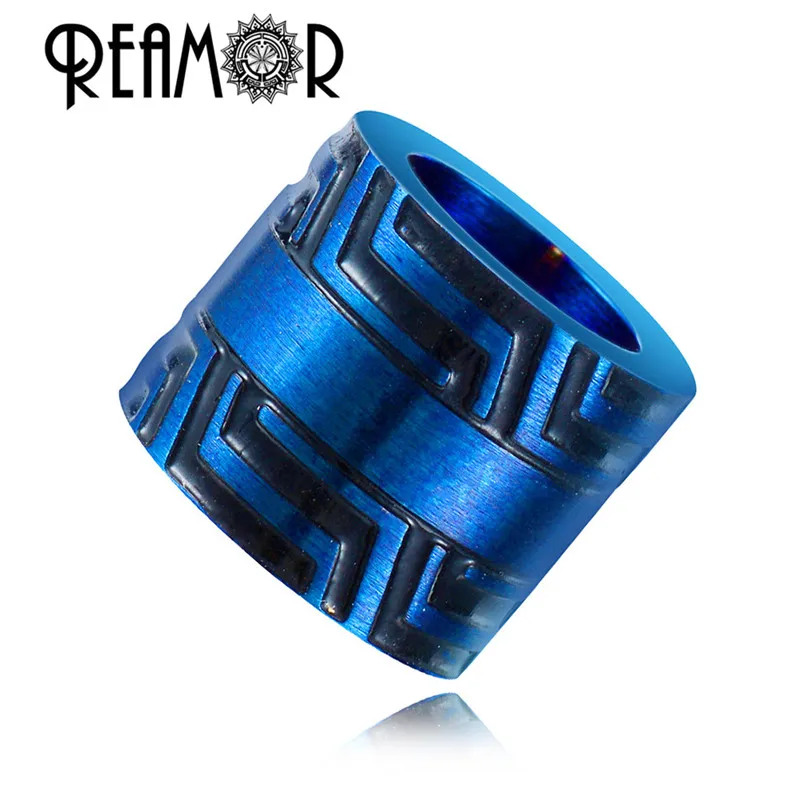REAMOR 5pcs Black Blue Gold Color Beads 316l Stainless Steel Big Hole Colorful Round Beads For DIY Men Bracelet Jewelry Making