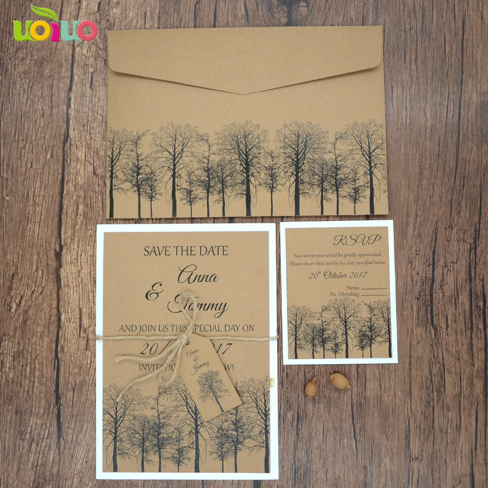 

30pc laser Vintage Kraft Wedding Invitation Cards Kraft Envelopes rsvp hemp rope for Wedding Decoration Festive Supplies