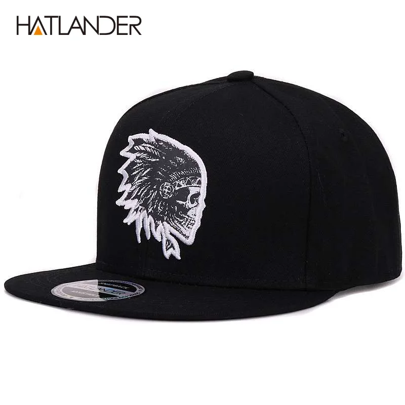 [HATLANDER] Stickerei Schädel baseball caps hüte hip hop hysteresen flache krempe knochen gorra sport hysterese kappen für männer frauen unisex