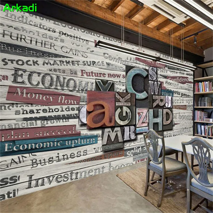 

Metal English retro retro poster wood grain English letter photo wall restaurant mural wallpaper cafe Internet cafe industrial