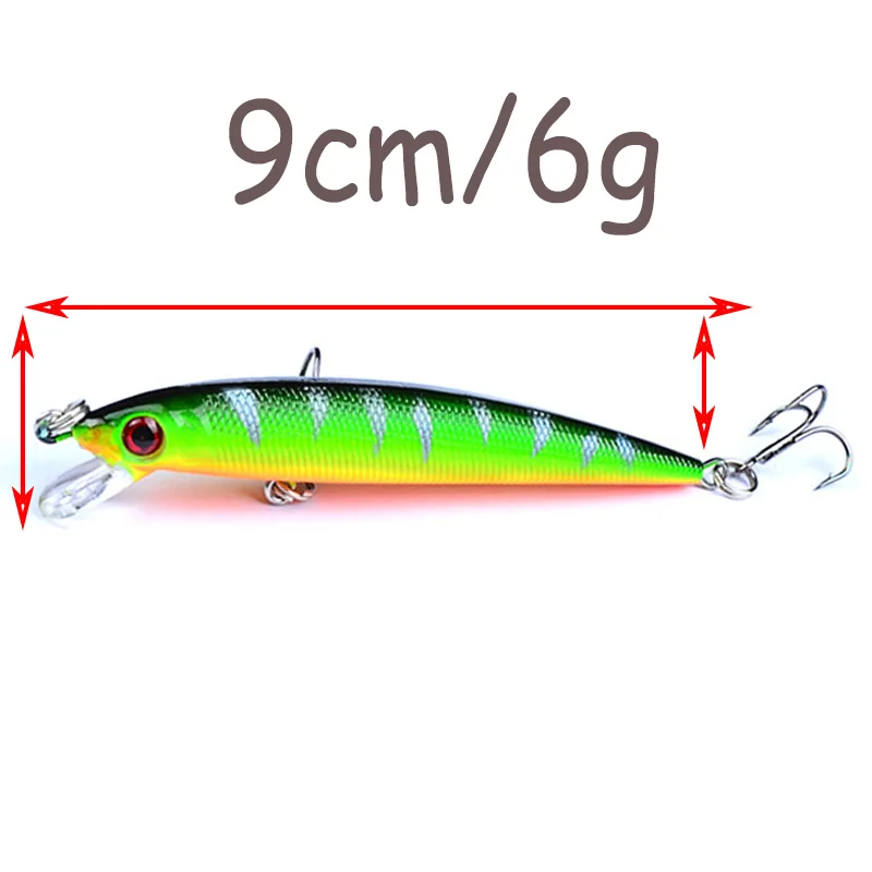 Señuelo de Pesca Minnow 9cm 6g Crankbait Wobblers 3D ojos artificiales cebo duro trucha Lucio Iscas carpa aparejos de Pesca, 1 ud.