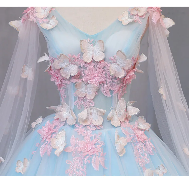 light blue fairy butterfly cosplay 3d ball gown medieval dress princess Medieval Renaissance Gown queen cosplay Victoria dress