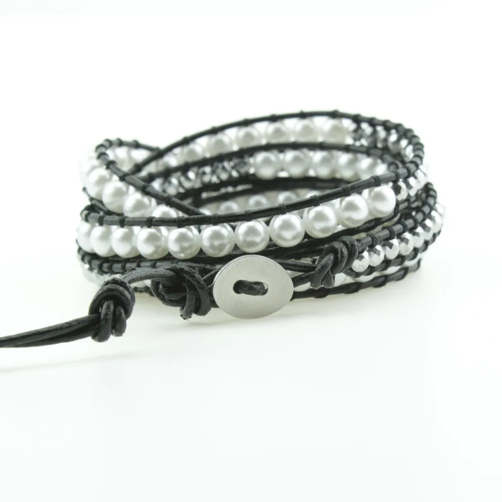 Drop Shipping Multi-Layer P E A R L and Hematite Bead 5 Times Wrap Statement Bracelet Collection