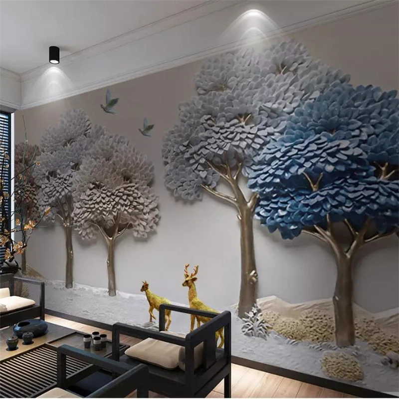 

beibehang Custom wallpaper 3D murals embossed fortune tree elk TV background wall papers home decor papel de parede 3d wallpaper