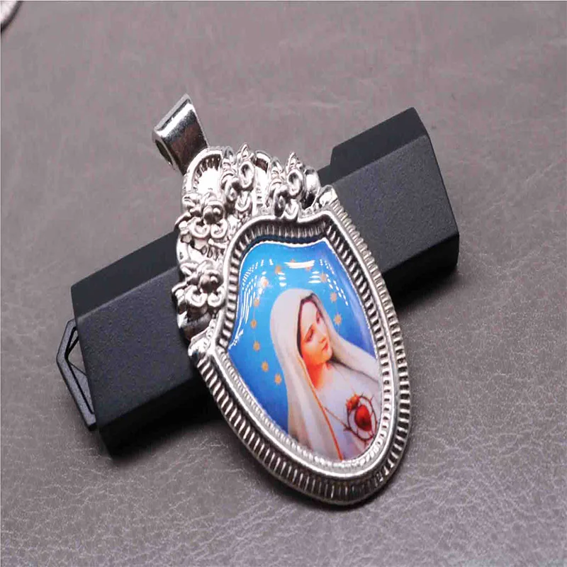 Double Enamel Divine Mercy Love Jesus Religion Motivational Crucifix Pendants and Black Rope Wire Cross Pendants Necklace.15pcs