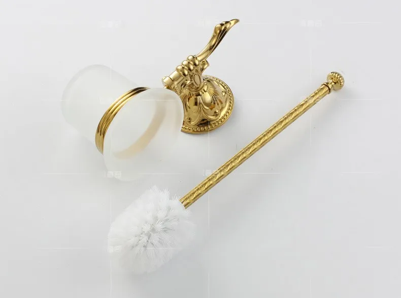 Luxury gold Brass Toilet brush holder with glass cup High-quality Bathroom hardware accessories